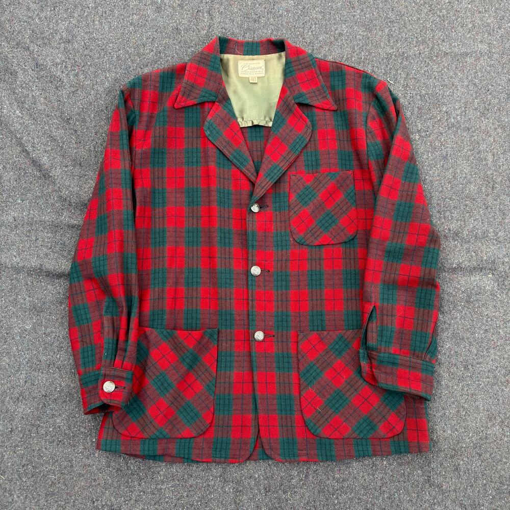 Men's Vintage 1960's Chippewa Red Green Wool Blazer Hunting Jacket Shirt Sz 40 M